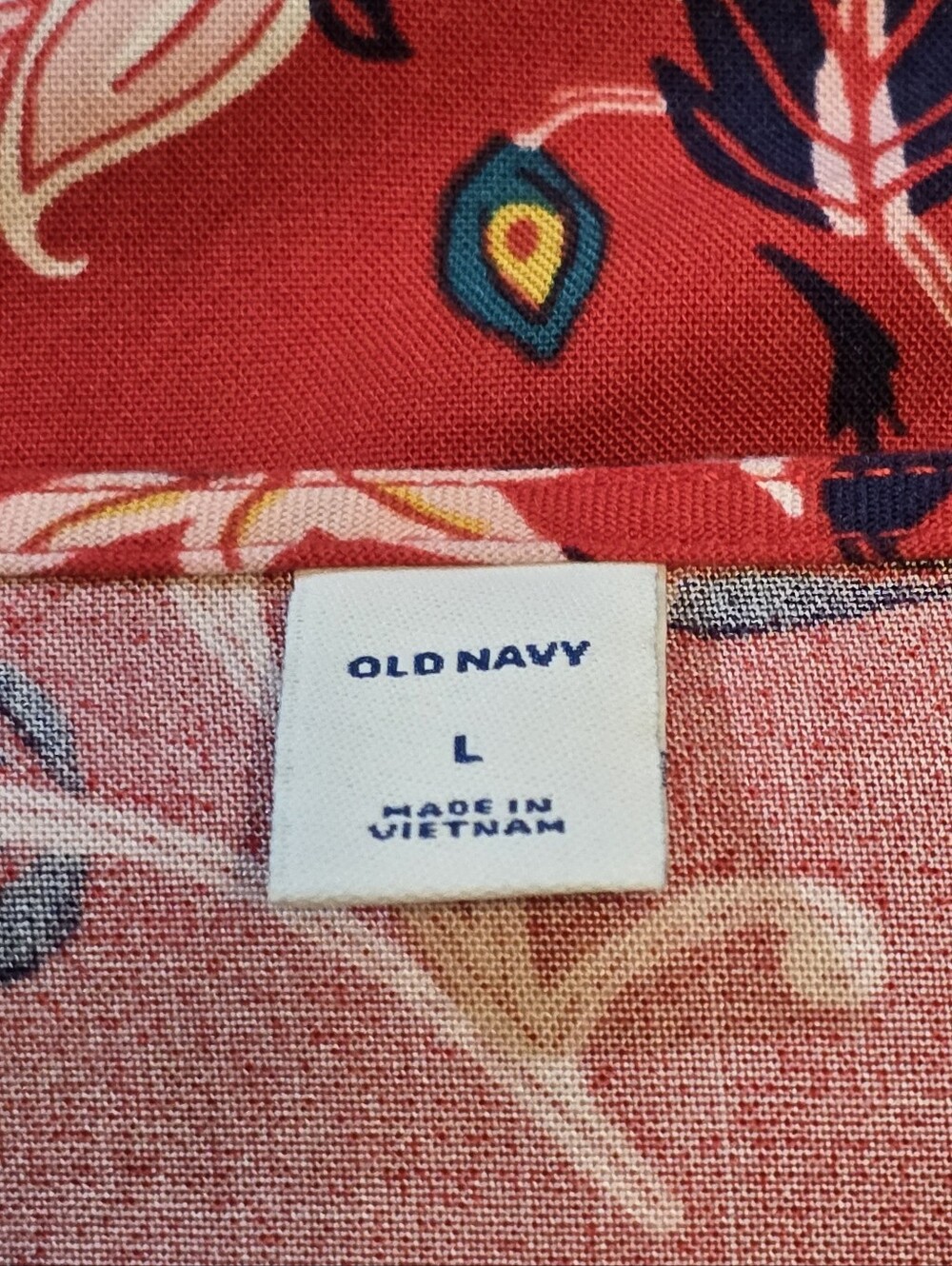 Old Navy Red Floral Smocked Shoulder Long Sleeve Blouse Top L - Picture 2 of 7